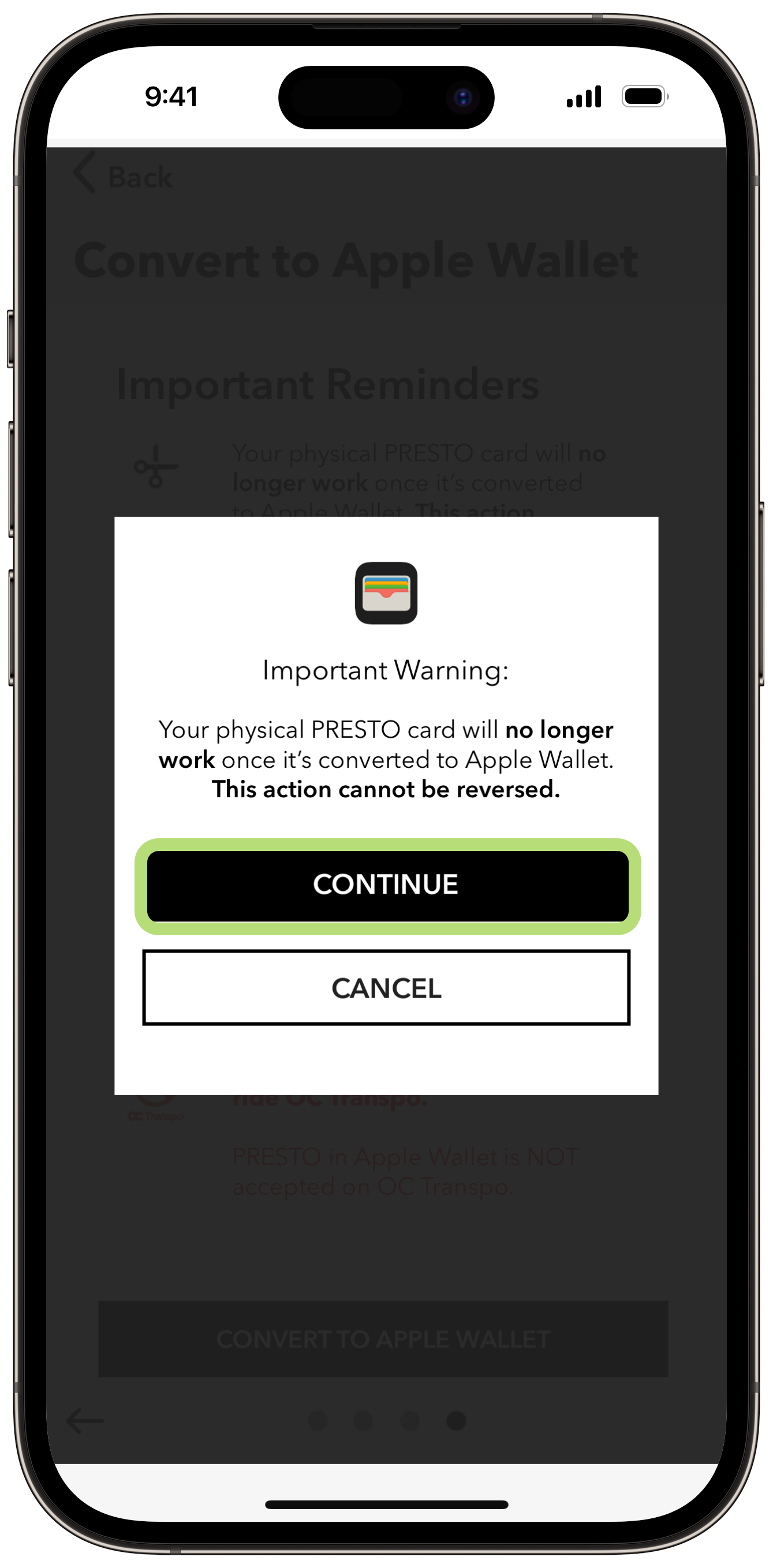 How to convert a physical PRESTO card using the PRESTO app Step 3 Screenshot