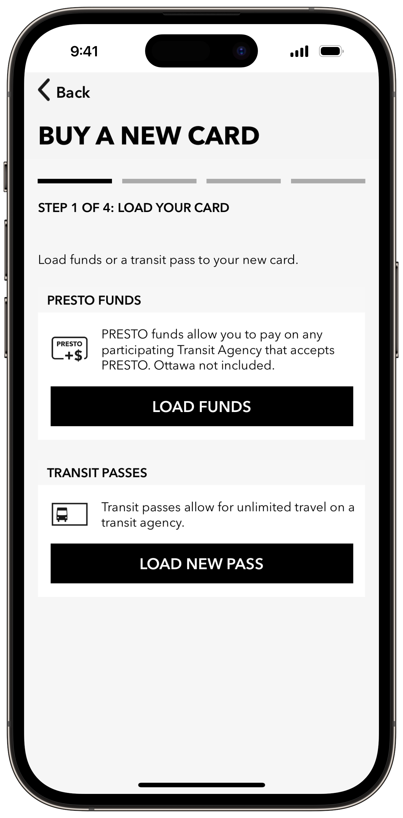 Get a new PRESTO card in Apple Wallet using the PRESTO app Step 3 Screenshot